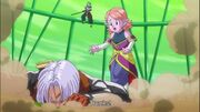 SDBH World Mission OVA Opening Chronoa watches as Xeno Trunks is defeated by Sealas (Time Nest)