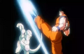 Goku attacks Frieza with a energy kick