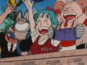 Bulma and the others applauding Krillin