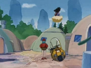Goku and Bulma discover Aru Village which looked to be deserted