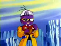 Android 15, without his hat, takes another drink from his flask