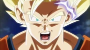 Goku transforms into a Super Saiyan 2
