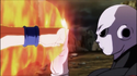 Jiren blocks Super Saiyan God Goku's punch