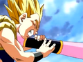 Kid Buu grabs Gotenks by the neck in the opening of Budokai 3