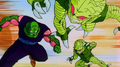 The Saibamen team up on Piccolo