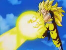 SS3 Goku fires a yellow Kamehameha at Majin Buu
