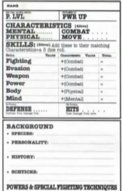 Dragon Ball Z Character Sheet PDF