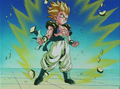 Gotenks' first transformation in front of Piccolo
