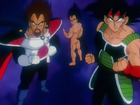 Bardock (right) motivating Goku to defeat Frieza along with Vegeta and King Vegeta