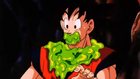 Enzymes covering Goku's mouth and chest