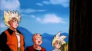 Goku, Gohan, e Kuririn vendo a árvore de maçãs