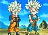 Trunks y Goten después de terminarse la fusión.