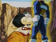 19 jumps up and grabs both of Vegeta's arms in an attempt to absorb his energy