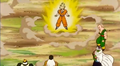 Goku transforms into a Super Saiyan in front of the Androids