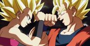 Goku and Caulifla fighting as Super Saiyan 2