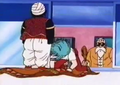 Bulma climbs onto the Magic Carpet