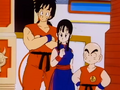 Chi-Chi and the others watch Goku shed his clothes