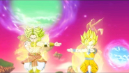 LSS Broly and SS Goku performing Fusion Dance to initiate EX-Fusion in the opening of Dragon Ball Fusions