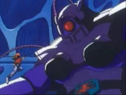 Un robot gigante con el símbolo del gametín en Dragon Ball GT: Final Bout.