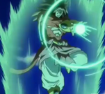 Super Saiyan 4 Broly prepares an energy wave