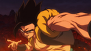 Gogeta prepares to deflect the ki blast in Broly