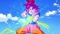 Goku charging his Kamehameha wave to fire at Beerus