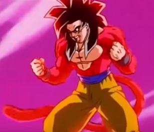 Goku powering up in super saiyan 4 form