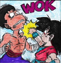 Ikoda punched by Gochan in Dragon Ball SF