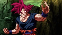 Goku going all out in SSG against Frieza.