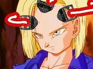 Android 18 wearing the inhibitor helmet