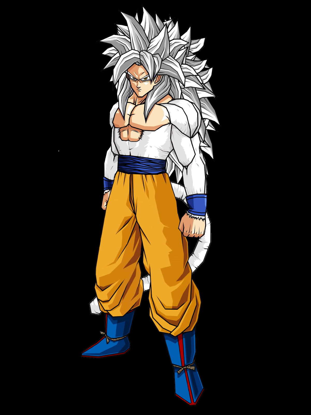 Ssj5 goku with silver hair and a glowing aura, high quality