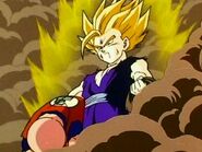 Gohan in his Super Saiyan 2 form to save Krillin and Videl from Perfect Cell and Cell Juniors