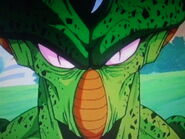 Cell shows an wicked grin at Piccolo and Jimmy