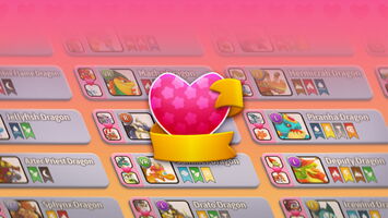 An image of the new soulmate breeding icon, a pink heart with pale pink stars, wrapped in a yellow ribbon. Behind it is a gallery featuring some of the potential Soulmate pairings.