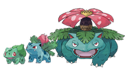 Bulbasaur (small) Ivysaur (Medium) Venusaur (Big) (Looks like nenufar)