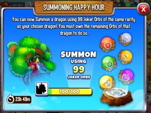 Summoning Happy Hour pop up message