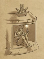 Kazi reading inside the book drop of the Great Bookery[3]