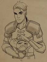 Soren petting Bait in his lap[27]