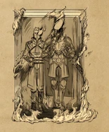 Coronation portrait of Harrow and Viren burning away[53]