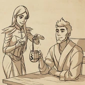 Viren enjoying Claudia's hot brown morning potion
