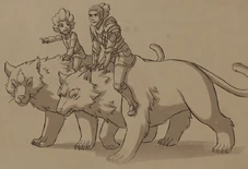 Ezran and Corvus riding on the backs of banthers[11]