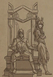 Viren claiming the throne while Aaravos leans against it