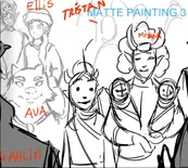 Cut storyboard of Ellis and Ava among the crowd of Evrkynd for "Nova"