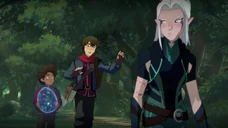 Rayla glances at Callum, while Ezran follows