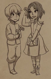 Young Callum gifting Claudia flowers