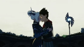 Callum kisses Rayla before she heads into the Moon Nexus[57]