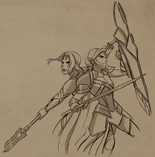 Young Sarai and Amaya fighting side by side in the battle against the Magma Titan[16]