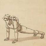Soren doing pushups with Bait on his back[7]