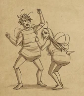 Terry and Claudia dancing in bee costumes