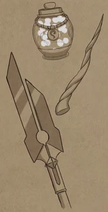 The jar containing Sarai's dying breath, the horn of a unicorn, and her spear, foreshadowing Thunderfall[17]